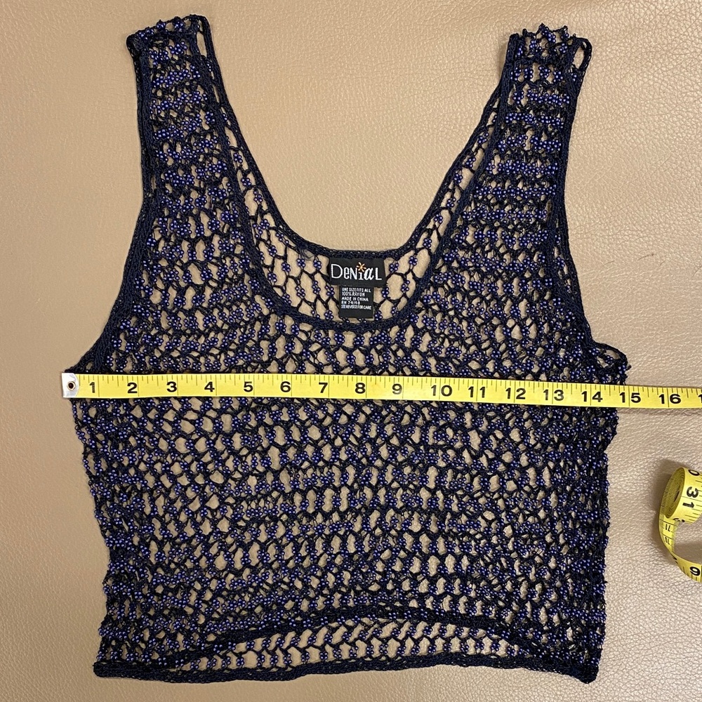 Beaded Crochet Blue Iridescent Tank Top by Denial - OS - Picture 6 of 11